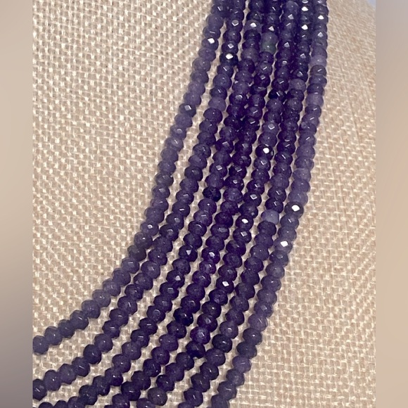 Vintage 7 Strand Necklace With Faceted Amethyst Beads & Tube Slide Closure - Picture 3 of 5